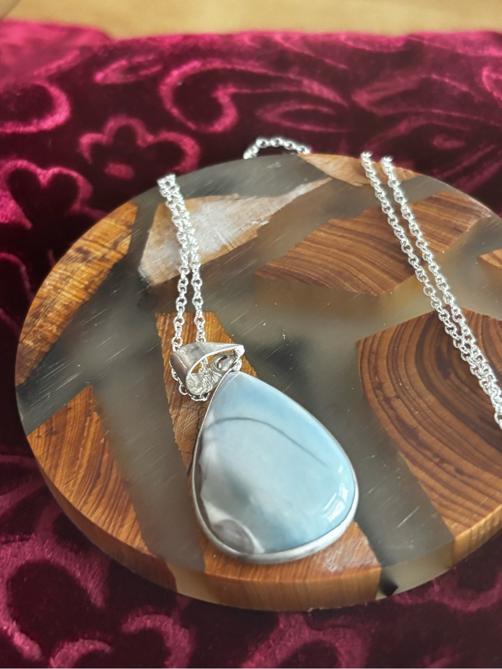 Artesian, handcrafted, Sterling, Silver Natural Blue Lace Agate Necklace